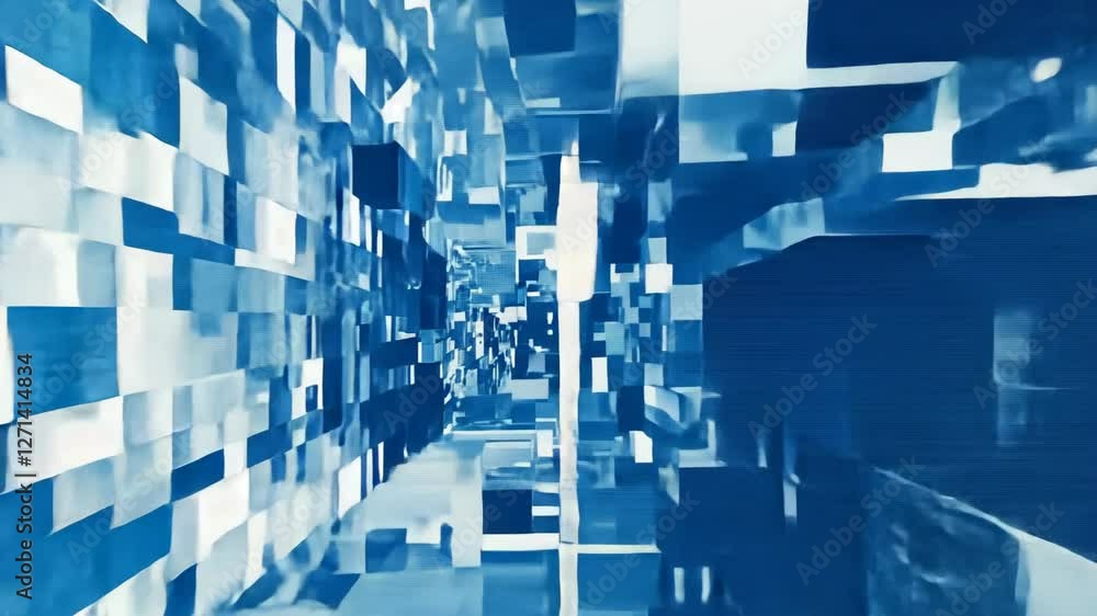 Poster a captivating display of blue abstract shapes and patterns creates a mesmerizing digital landscape f