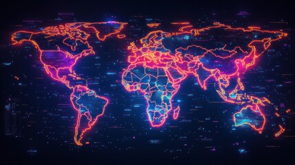 Global network digital map, glowing lines, data stream background, tech presentation