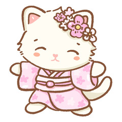 
kawaii white cat is wearing a sakura kimono dancing
Hand drawn illustration cherry blossoms Sakura pastel color isolated on transparent background,  nursery decorations, spring
