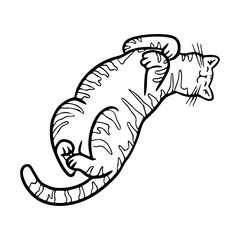 a black and white drawing of a cat stretching, vector graphic for pet or animal designs