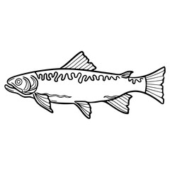 a black and white drawing of a salmon fish, for coloring pages