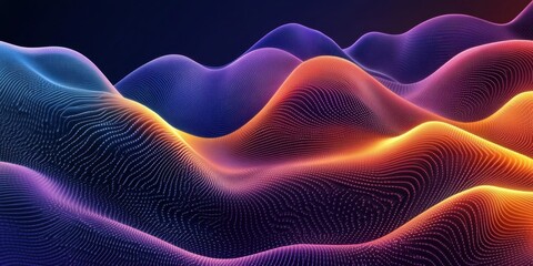 Obraz premium Abstract Colorful Digital Landscape: Vibrant Waves of Data Points and Flowing Lines