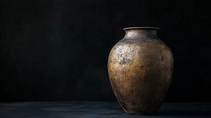 Bronze color metal vase isolated on black.