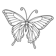 a black and white drawing of a butterfly in outline style, for coloring pages