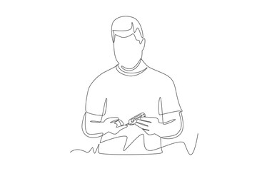 Man checking blood test measuring cholesterol and blood sugar. Blood test concept one-line drawing