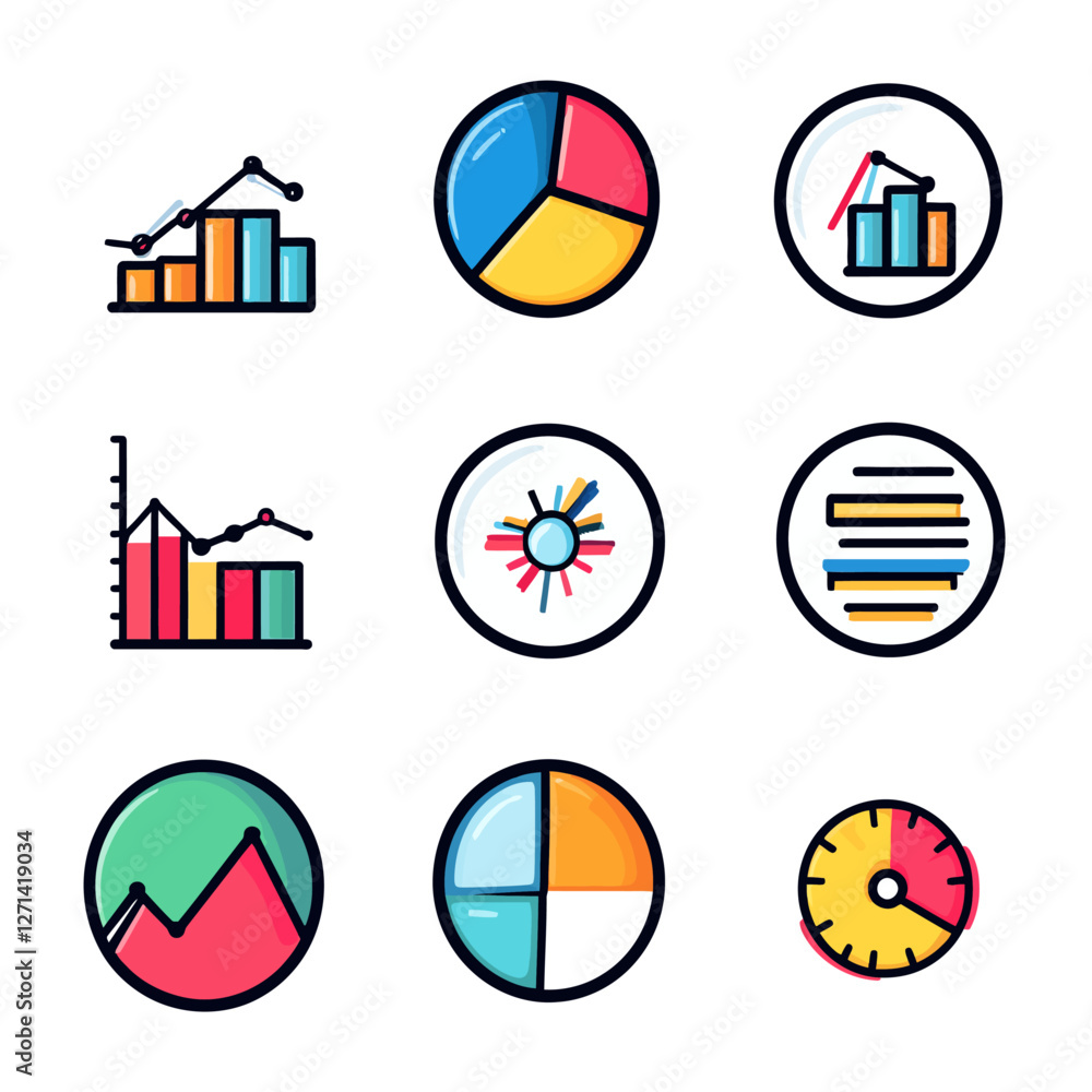 Aufkleber colorful data visualization icons set for business analytics and reporting
