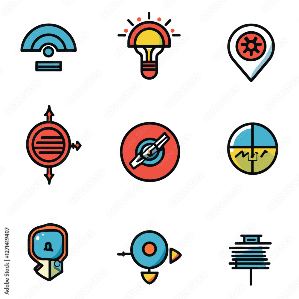 Poster set of technology icons representing wifi idea location and other functions