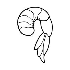 a black and white drawing of a sushi shrimp, for food design