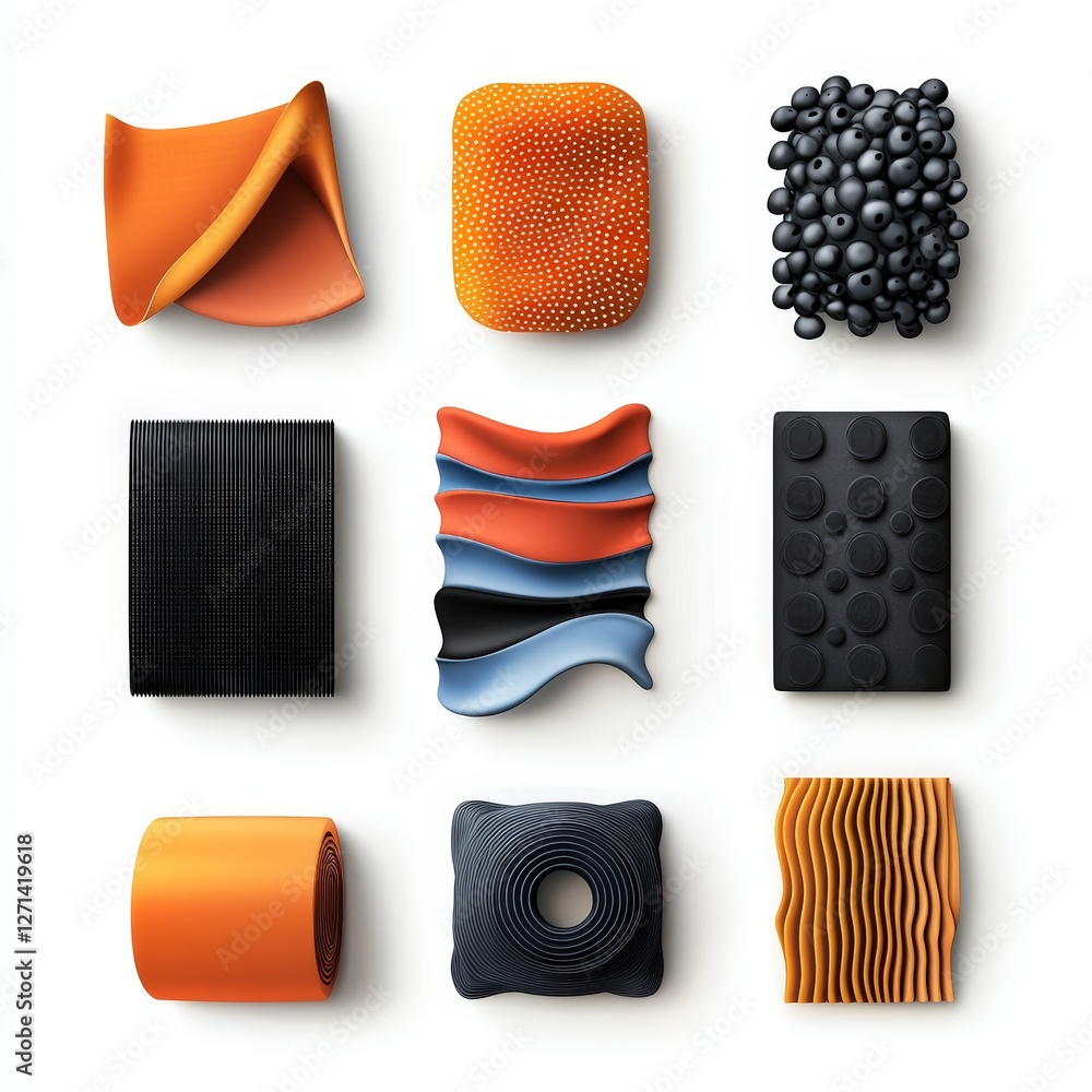 Poster a vibrant array of abstract shapes and textures in orange and black hues, perfect for modern design 