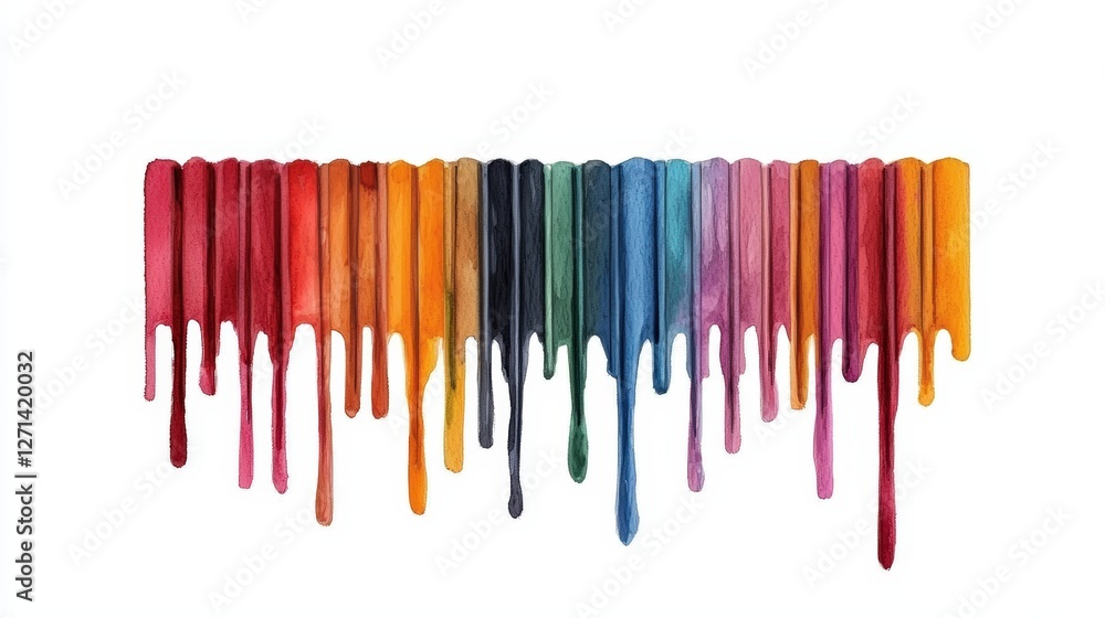 Aufkleber a vibrant array of melting crayons in various colors, creating a beautiful drip effect on a clean wh