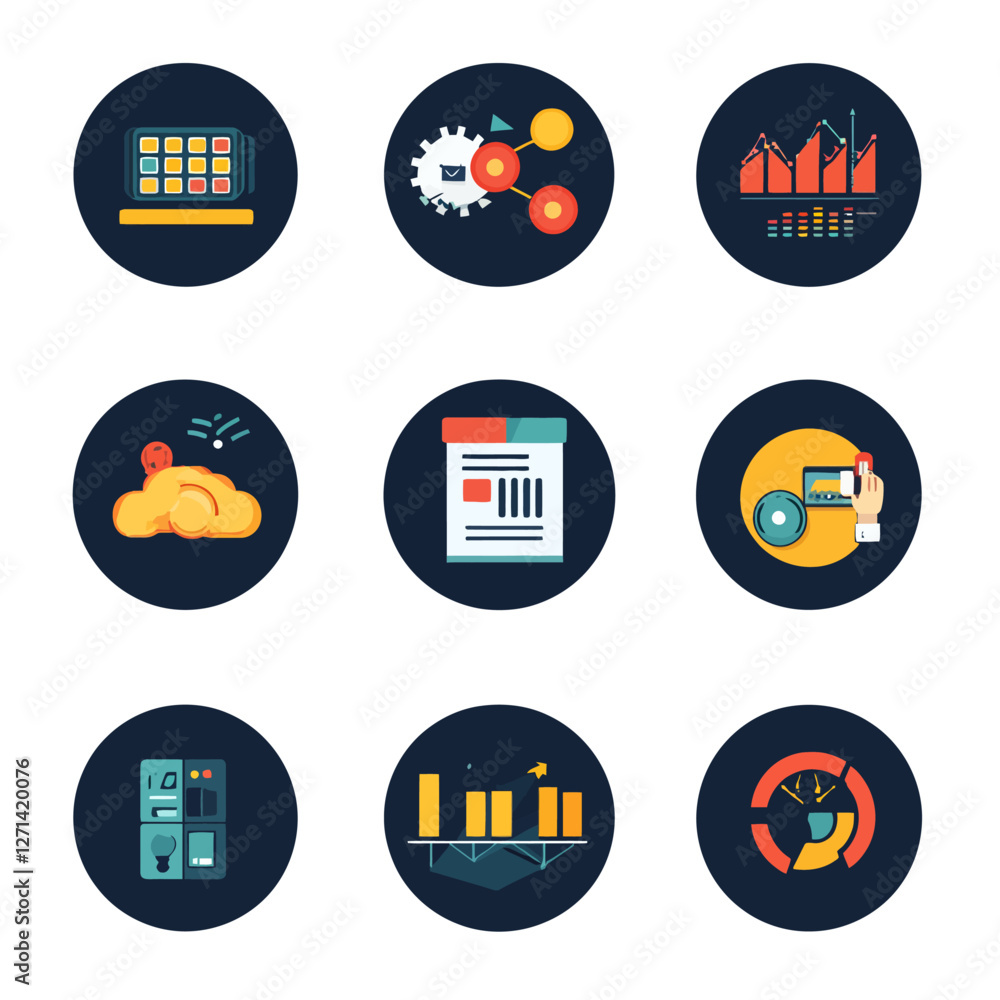 Poster Business Data Analytics Icons Set in Flat Design for Presentations