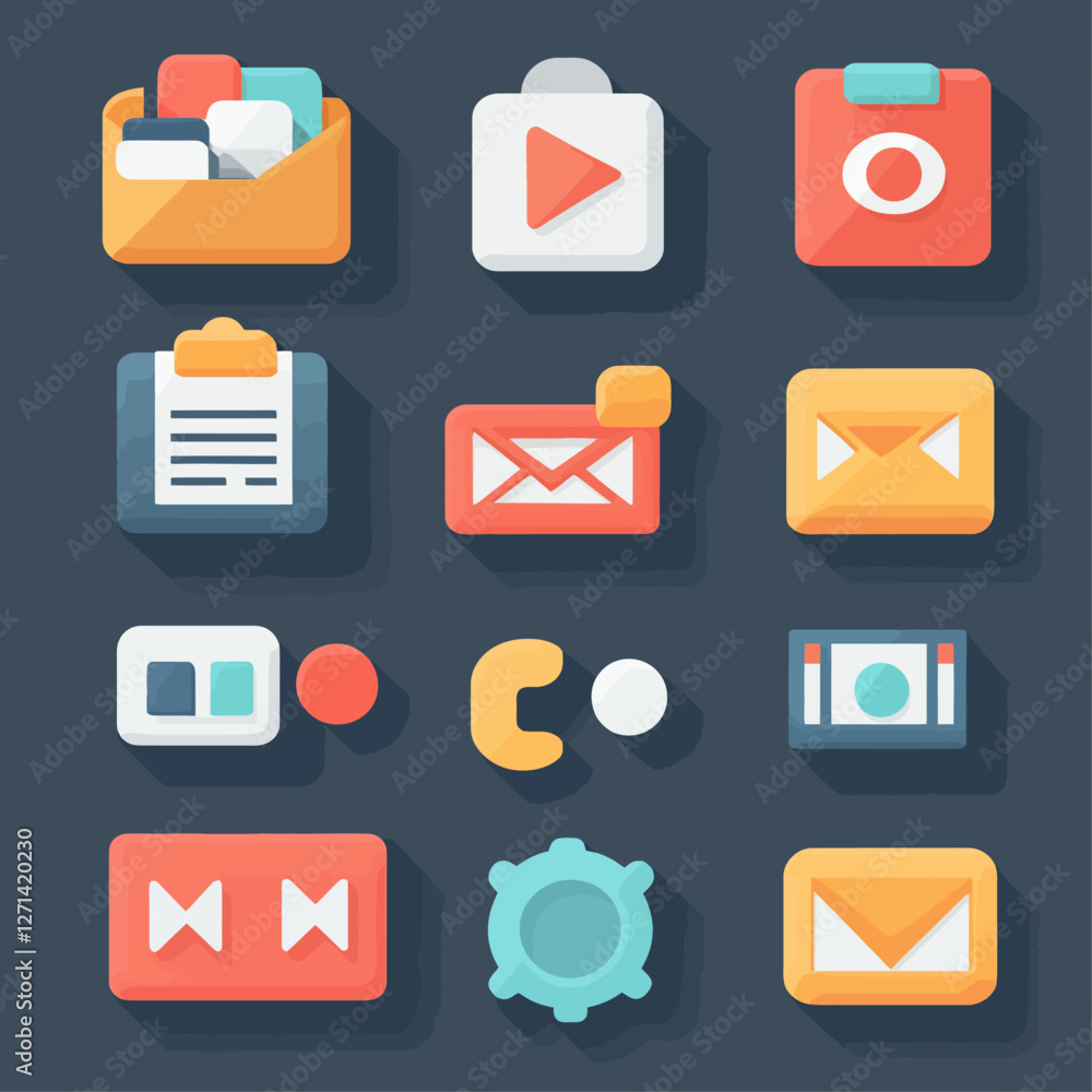 Poster Modern Flat Design Icon Set for UI UX Development and Mobile Apps