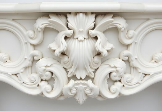 Luxury white wall design bas-relief with stucco mouldings roccoco element
