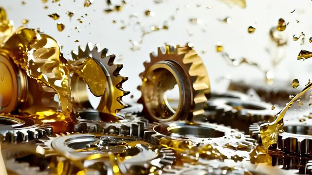 Machine oil video: gears immersed in motor oil, highlighting importance of lubrication in reducing friction and enhancing the functionality of mechanical systems for industrial machinery efficiency.
