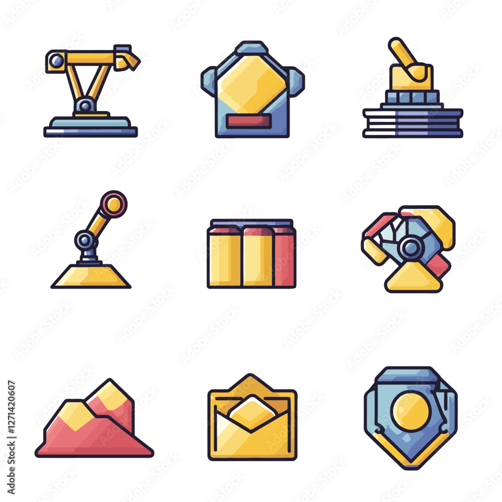Aufkleber machine icons technology outline vector for industrial automation concepts