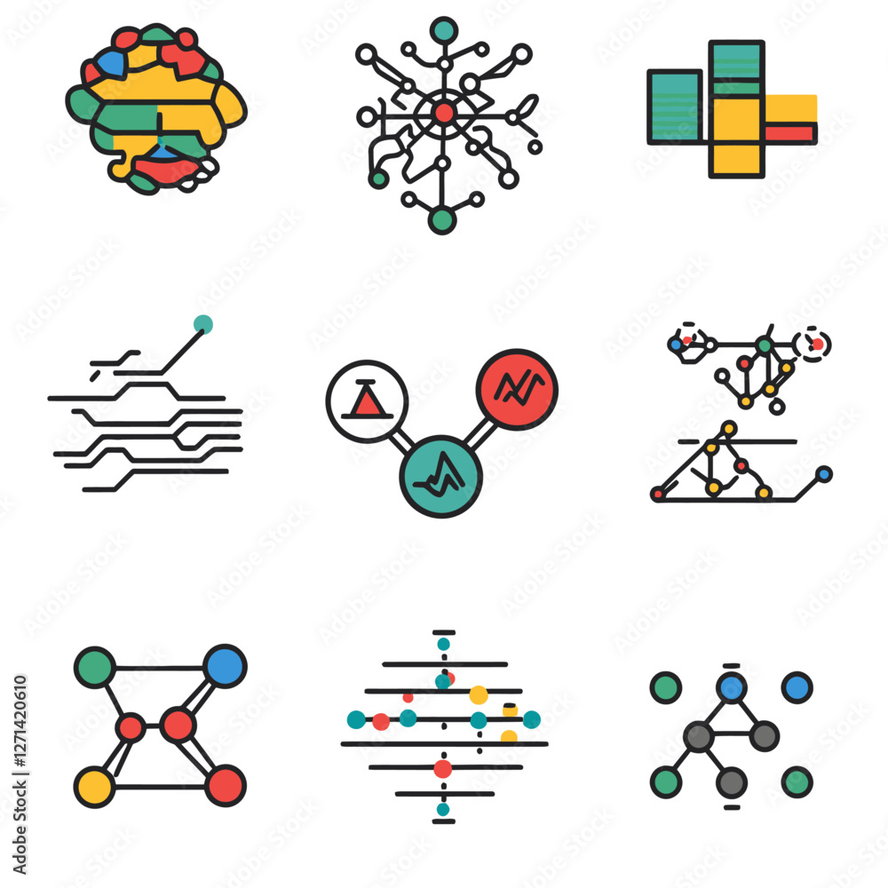 Poster Abstract Data Visualizations Set with Connections and Graphic Elements