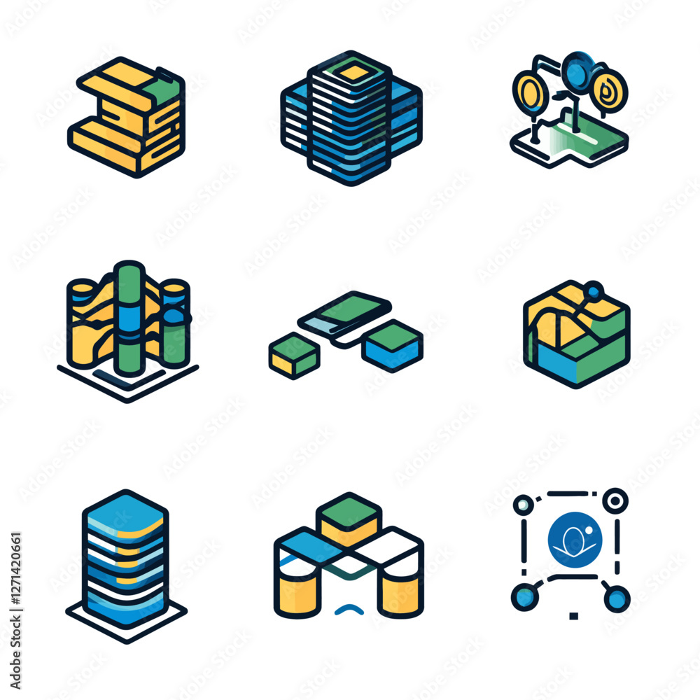Aufkleber isometric data visualization icons set for business and technology