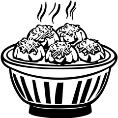 takoyaki, Vintage Ink Food Illustrations: Monochrome Gourmet Sketches for Menus and Branding, isolated, No background