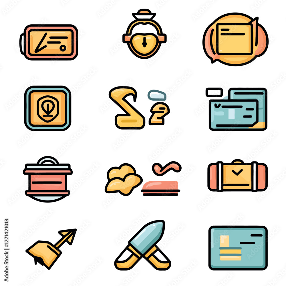 Poster assorted icon illustrations in colorful flat design for app interface