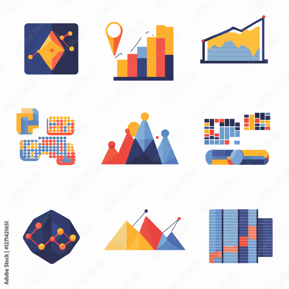 Poster infographic elements featuring charts graphs and geometric data design