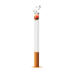 Realistic burning cigarette with smoke rising, symbolizing nicotine addiction, smoking hazards, and public health risks. anti-smoking campaigns, tobacco control, and medical awareness graphics