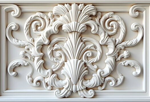 Luxury white wall design bas-relief with stucco mouldings roccoco element
