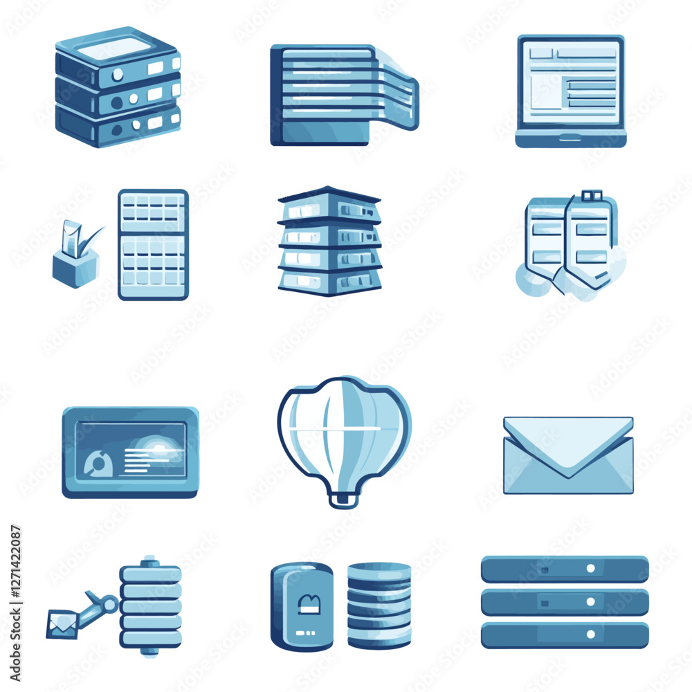 Poster data storage and network infrastructure icons for cloud technology