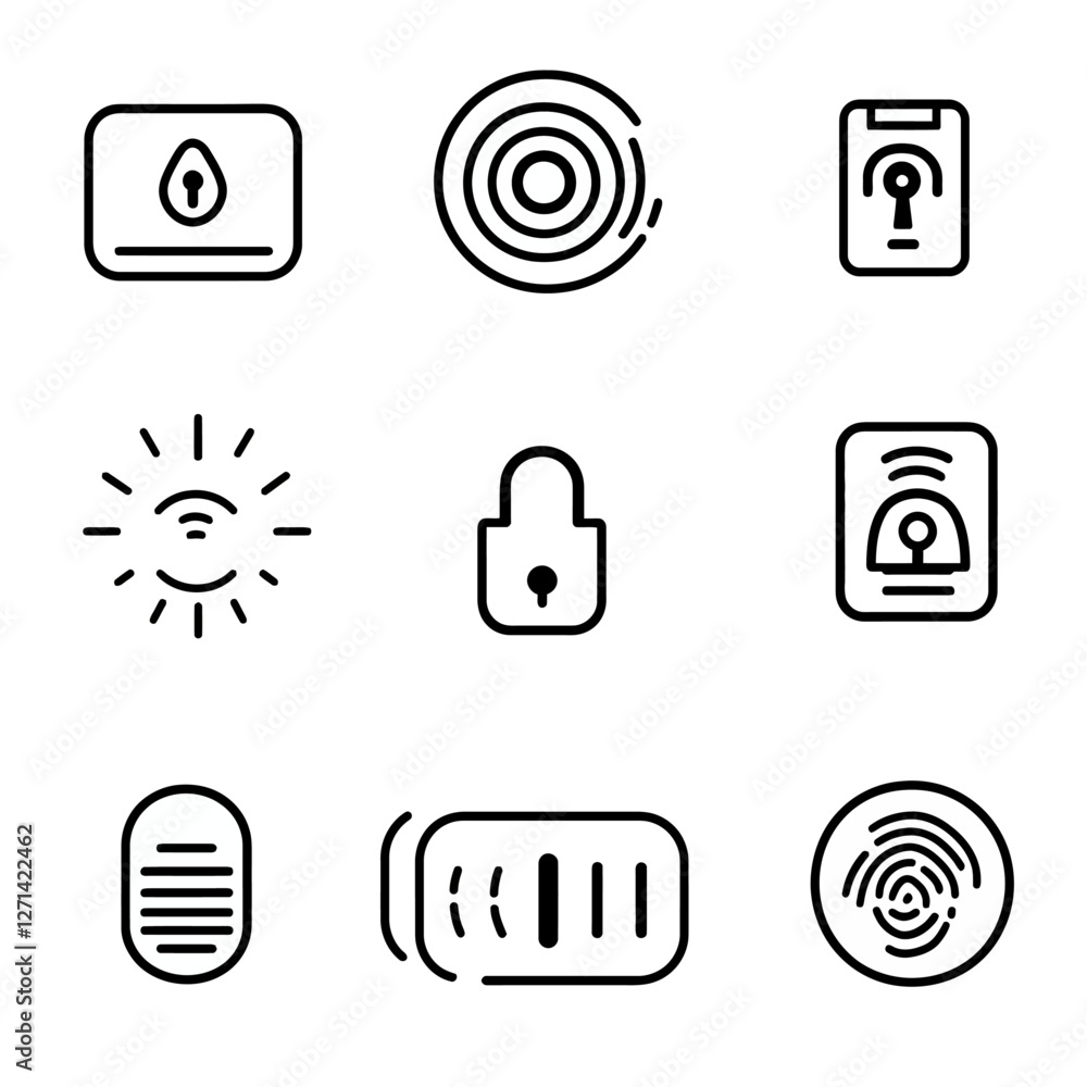 Poster security and access control icon set on white background for protection
