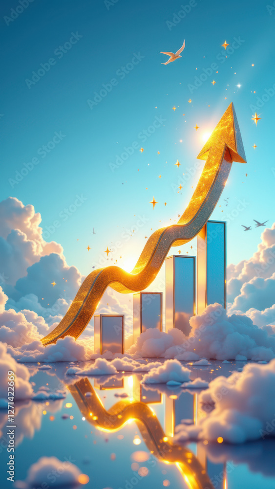 Aufkleber financial growth with an upward arrow and floating elements symbolizing success.