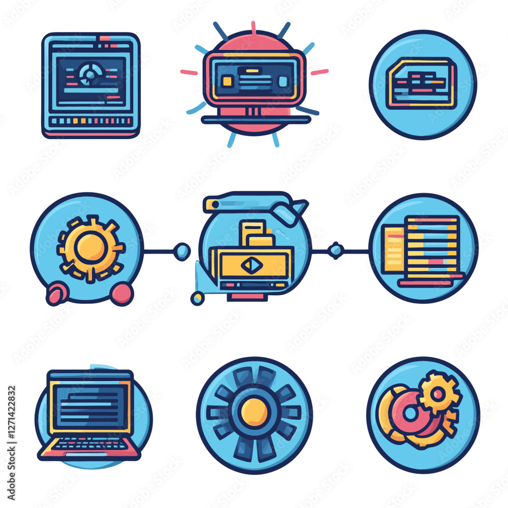 Poster Data pipeline workflow illustration showing transformation and optimization