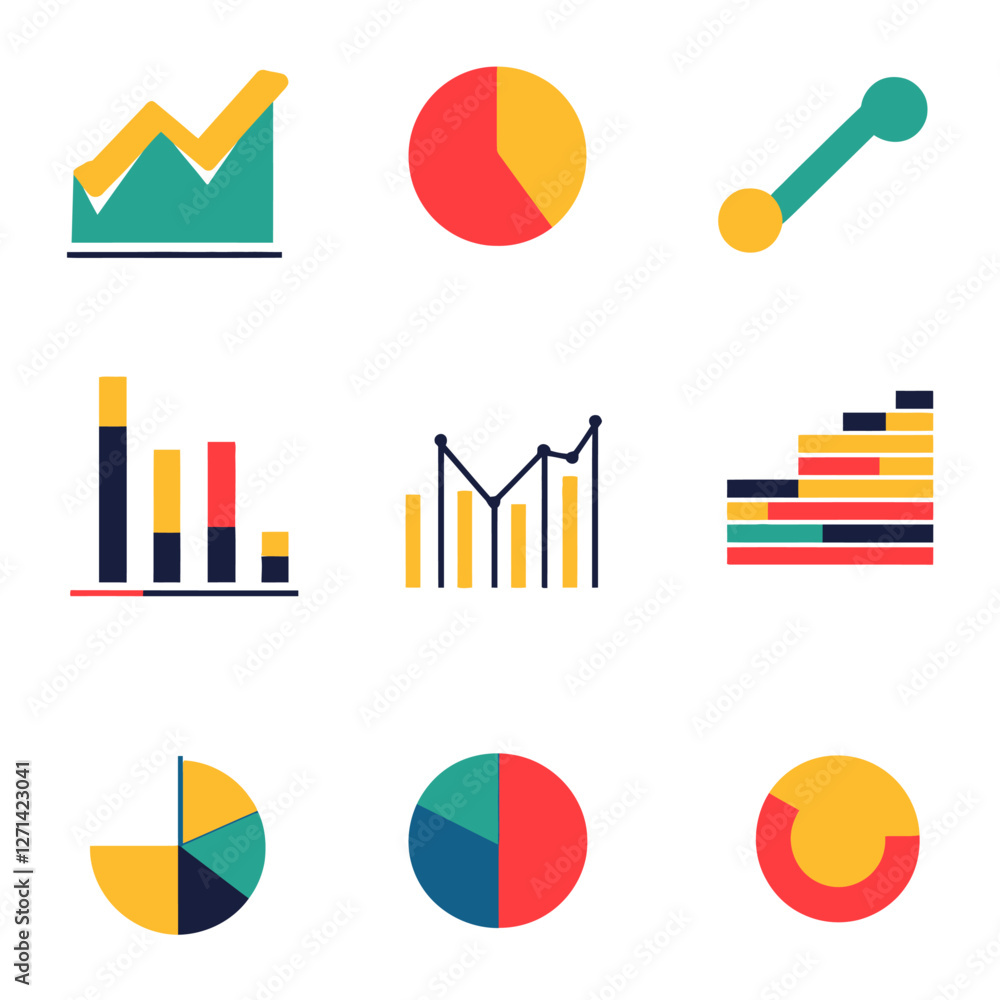 Poster colorful chart and graph vector collection for business analysis data
