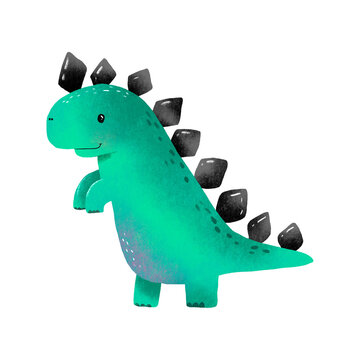 Afrovenator  green dinosaur. Reptile raptor monster. Cartoon dino for decor baby room, sticker. Baby print