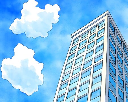 Modern Skyscraper Against a Cloudy Blue Sky