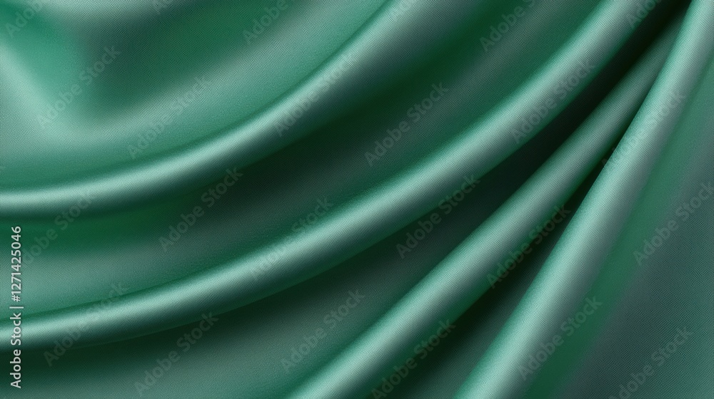 Poster elegant green fabric with soft, flowing folds and smooth texture for background