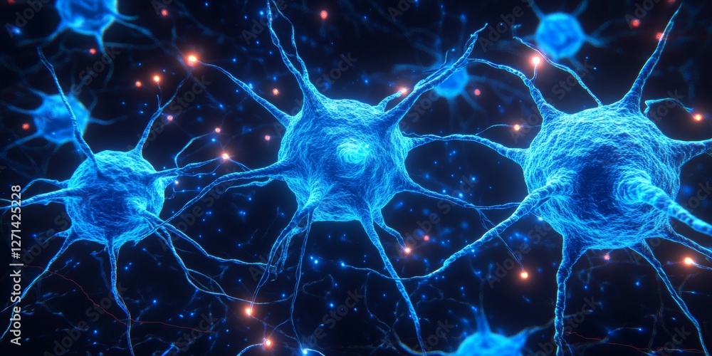 Aufkleber glowing neural network abstract design with blue connections and nodes, illustrating brain activity