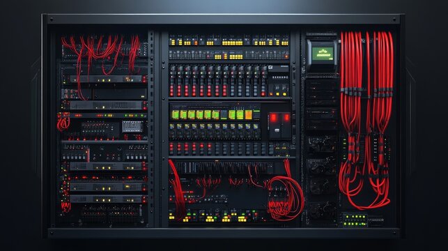 Intricate Server Room Technology Design with Complex Network Connections