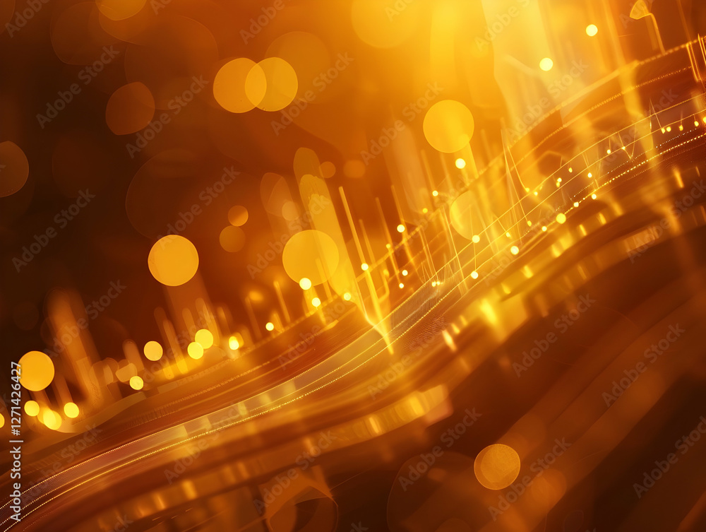 Poster abstract golden wave with luminous bokeh effects creating a dynamic, vibrant atmosphere