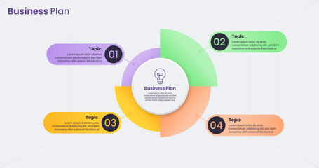 Infographic pie chart template for 4 option business plan concept