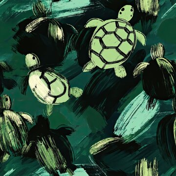 Hand painted Turtle Shell Pattern Organic Brushstrokes Seamless Design