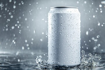 Refreshing Iced Drink Can with Water Droplets