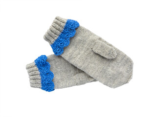 Gray  knitted warm mittens