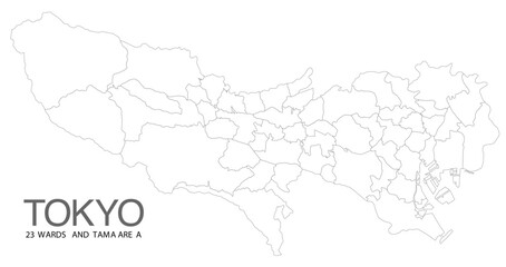 東京都白地図_23区・多摩地区分け詳細（東京都島嶼部は除く）