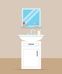 Bathroom with sink and mirror stock illustration