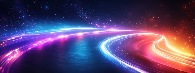 Fototapeta premium Abstract Cosmic Trails: Glowing Nebulae and Celestial Light Trails Across a Dark Universe