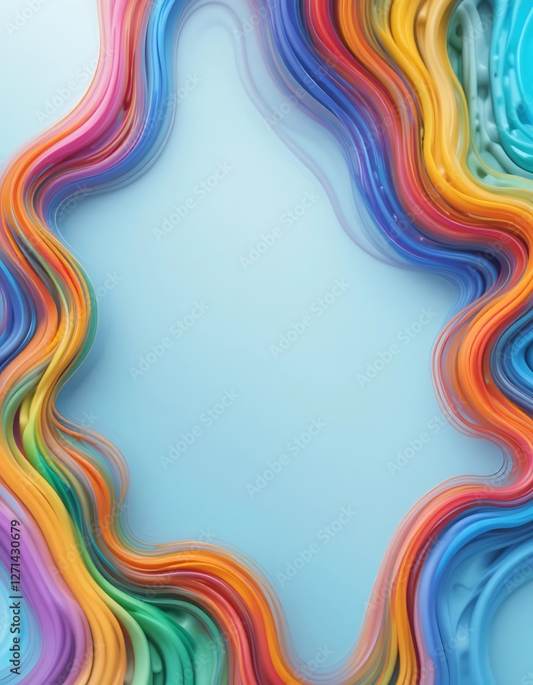Poster Vibrant Flowing Spectrum, Abstract Waveforms and a Soft Blue Canvas