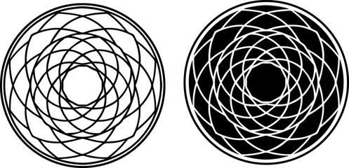 Set of Abstract Linear Circles, Silhouette, and Line Art Vector Illustration