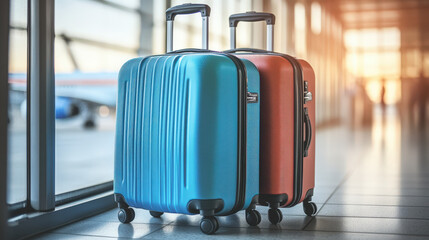 Luggage on the ground of airport terminal building