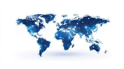 Naklejka premium Blockchain technology network polygon world map isolated on white background. Network, fintech business, e-commerce, bitcoin trading and global cryptocurrency blockchain business banner concept vecto