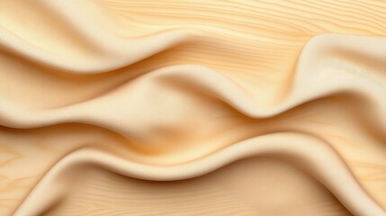 Obraz premium Elegant beige silk fabric on a smooth wooden surface with soft, flowing texture