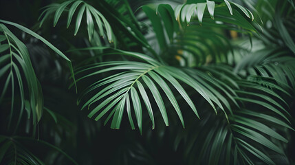 Lush green palm leaves creating a tropical atmosphere.